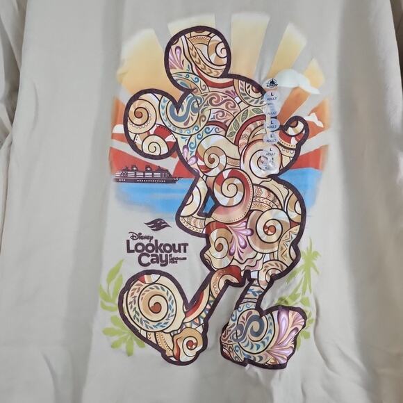 Disney Cruise Line LOOKOUT CAY Lighthouse Point MICKEY SWIRL Tan Shirt Large - Picture 2 of 3